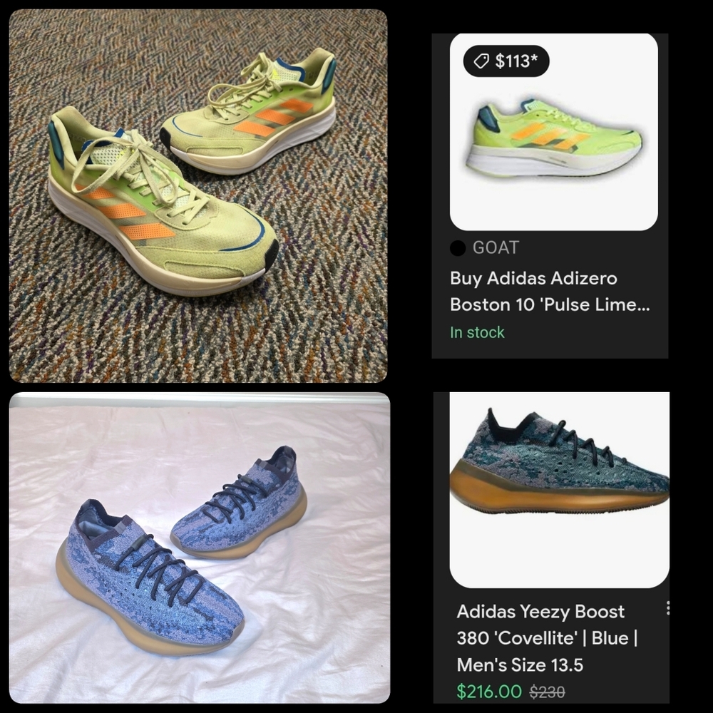 Adidas Yeezy Boost 380 'Covellite + Adizero Boston 10 'Pulse Lime - sz 9.5 Lot
